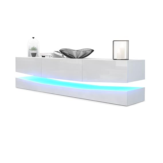 TV Board Lowboard City, Korpus in Weiß matt / Fronten in Weiß Hochglanz inkl. LED Beleuchtung