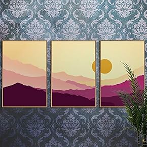 3 Piece Framed Canvas Wall Art for Living Room, Bedroom Mountain Landscape Illustration VII Canvas Prints for Home Decoration Ready to Hang - 16"x24"x3 Panels