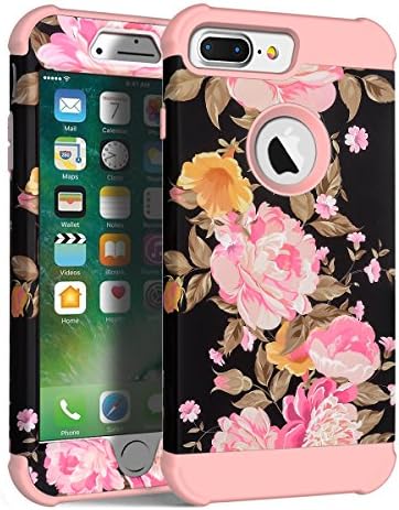 iPhone 6s Plus Case, MAXCURY Flower Series Three Layer Heavy Duty Hybrid Sturdy Armor High Impact Resistant Protective Cover Case for iPhone 6 Plus/6s Plus/7 Plus/8 Plus in 5.5 Inch (Peony/Rose Gold)