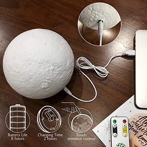 Moon Lamp Moon Light 3D Moon Lamp with Timer - Seamless - 3 Color Moon Night Light with Stand - Mood Lamp Book, Globe, Cool Lamp, USB Charging, with Wooden Stand, Box, Kids, Moonlight LED, 5.9 in - Thumbnail 7