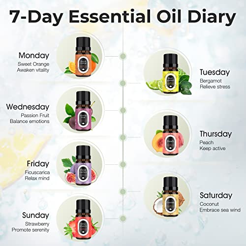 Fruity Essential Oils Set, 7 x 10ml/0.33fl.oz Premium Aromatherapy Oils for Diffusers, Humidifiers, Candle, Soap Bath Bomb Making, Fruit Fragrance Oils for Yoga, Massage, Skin, Room, Relaxing, Calming