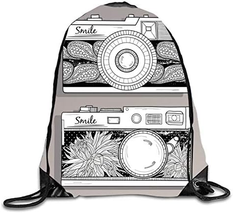 gthytjhv Smile Cameras Sackpack Drawstring Backpack Waterproof Gymsack Daypack For Men Women Smile Cameras1 Lightweight Unique 16.9x14.2