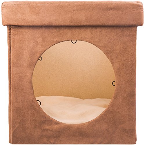 Original ZEN DEN Cat Hideaway Ottoman by Easyology -Enclosed Condo, Covered Cube Cat Bed, 100% Pet Friendly and Soft, Comfortable- Connects To Our Cat Tunnels to Make a Fun Interactive Play Toy