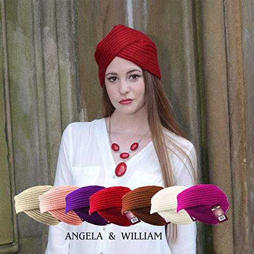 Winter Knit Turban Beanie With Beaded Flower (BN1724LT PINK)