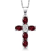 Gem Stone King 2.90 Cttw Red Rhodolite Garnet and Lab Grown Diamond Cross Pendant Necklace for Women | 925 Sterling Silver | Gemstone January Birthstone | Oval 6X4MM | With 18 Inch Chain