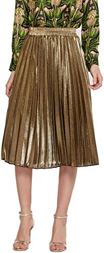 Women's Metallic Skirt High Stretchy Waist Pleated A Line Swing Skirt, Long and Short