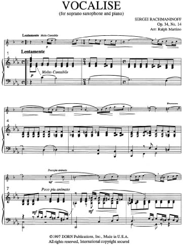 Vocalise for Soprano Saxophone and Piano by Sergei Rachmaninoff