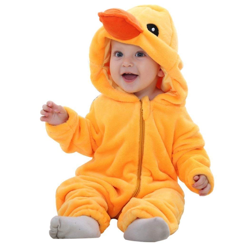 (0-6 months) Soft Plush Costume - Fleece - Jumpsuit - Duckling Duck Suit - Carnival Disguise - Halloween - Baby Girl - Newborn Baby - Unisex - Cosplay