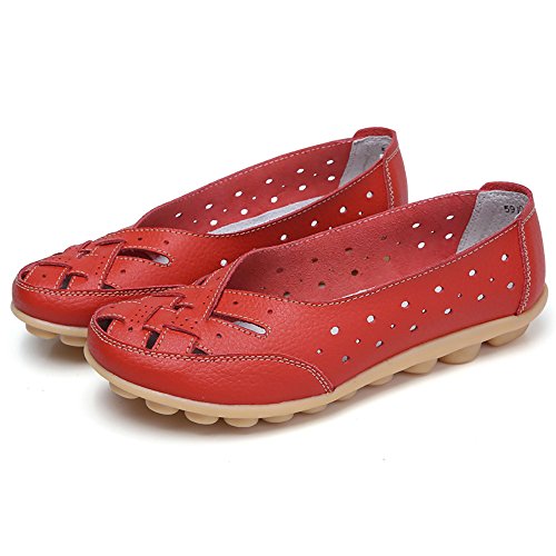 Aunimeifly Mom Comfortable Shoes Women Peas Boat Shoe Lady Criss-Cross Band Flats Hollow Out Soft Sandals Red - Thumbnail 4