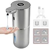 Automatic Soap Dispenser, Touchless Liquid Soap Dispensers, USB Rechargeable, 6-Level Adjustable Volume Control, 12.8oz/380ml, Wall Mount for Kitchen, Bathroom, Free Liquid Dispenser Stickers (Silver)