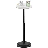 GUOHNHE Round End Table, Height Adjustable Vintage Drink Stand, White | Vintage Modern Pedestal Table, White Marble and Metal Pedestals for Small Spaces and Living Room, 10.2x10.2x30.7 In
