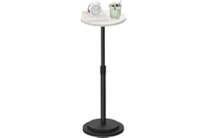GUOHNHE Height Adjustable Drink Table, Vintage Round Indoor Metal Plant Stand, for Small Spaces, Living Room, Bedroom, Cocktail, 1 Pack, White, GBZ001CW-1