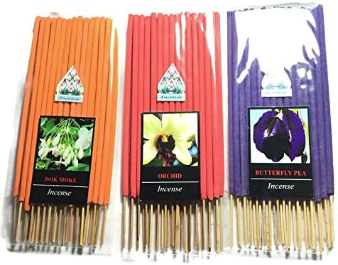3 Pcs 90 STICKS (DOK-MORE,ORCHID,BUTTERFLY PEA) INCENSE STICK AROMA FRAGRANCE PREMIUM WOODS SCENT NATURAL "No carcinogenic"