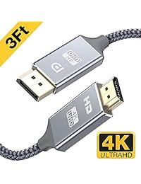 Capshi - Cable DisplayPort a HDMI (5.9 ft, 4 K, UHD, nailon, trenzado, chapado en oro, cable unidireccional DP a HDMI macho, puerto de visualización a HDTV, conector de vídeo DP a HDMI puertos)