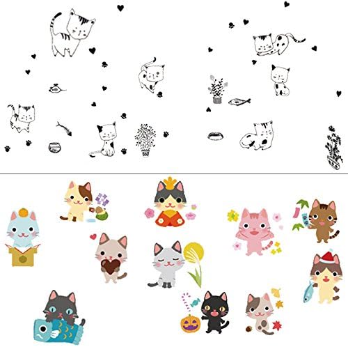 Adam Victor 2 Pcs Removable Creative 3D DIY Cute Cartoon Black Cats and Colorful Cat Totoro Wall Decals Kids Room Decorations Art Décor Stickers Nursery 3D PVC Decal Bedroom Window Sticker, 2 styles