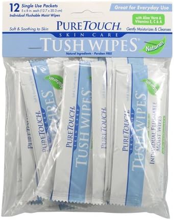 Puretouch Skin Care Tush Wipes Naturals, 12 Count