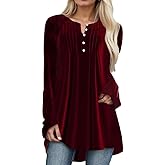 Fronage Velvet Tops for Women Pleated Button Dwon Dressy Casual Loose Blouse Tops for Holiday party