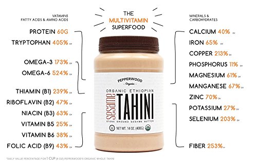 Pepperwood Organic Stone-Ground Ethiopian Sesame Tahini Paste, Hulled, Unsalted, Non-GMO, Gluten-Free, Kosher, Vegan, USDA Organic, Peanut-Free, 15 Ounce - Thumbnail 3