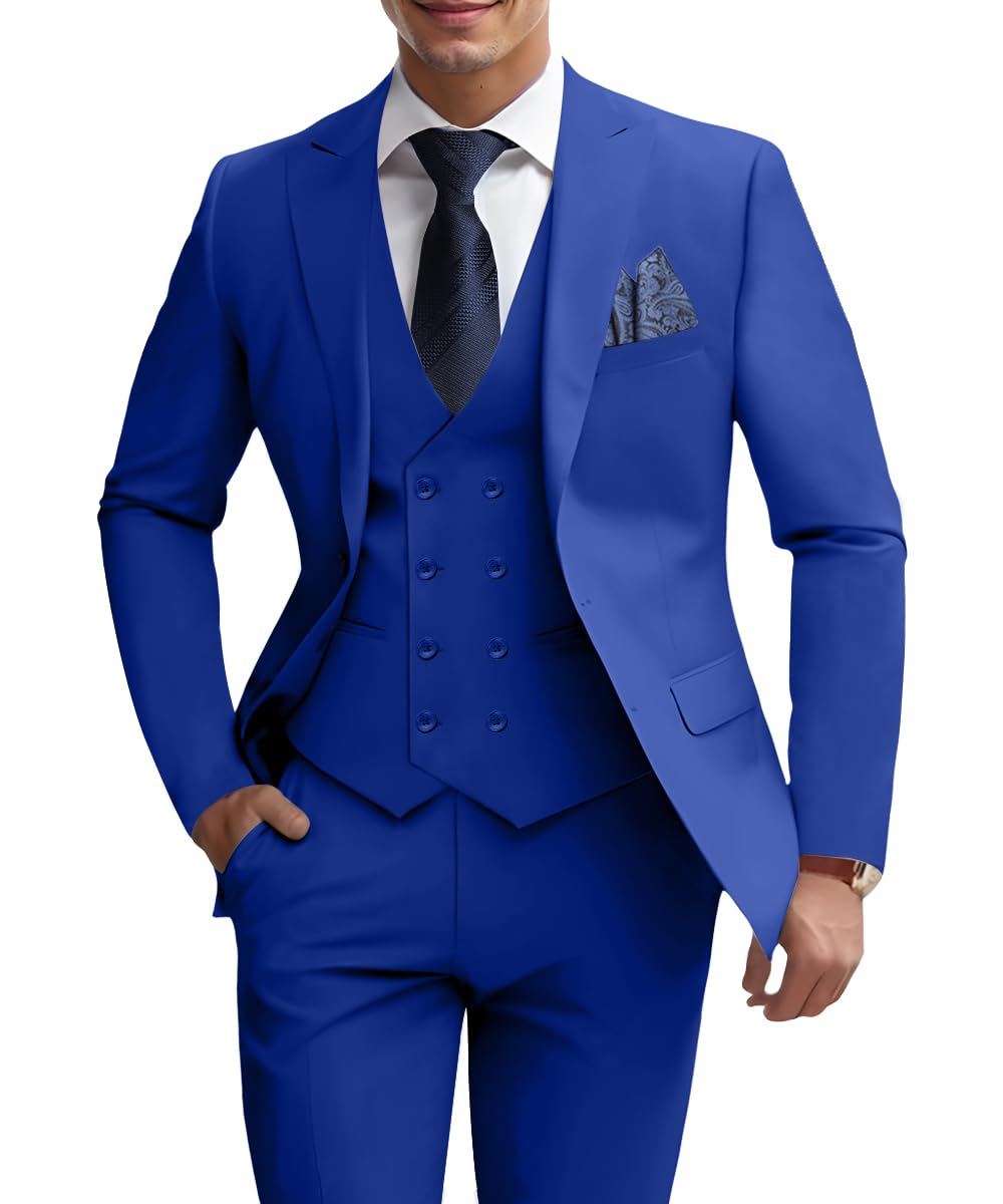 Photo 1 of Men's 3 Pieces Suit Set Slim Fit Suits for Men Big and Tall Groomsmen Tuxedo Blue Suit 3XL