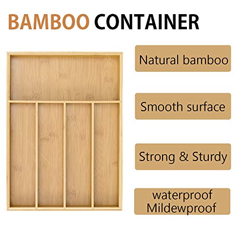 LONTAI Bamboo Kitchen Drawer Organizer Utensil and Cutlery Tray with 5 Compartments Drawer Dividers for Flatware and Kitchen Utensils - Thumbnail 5