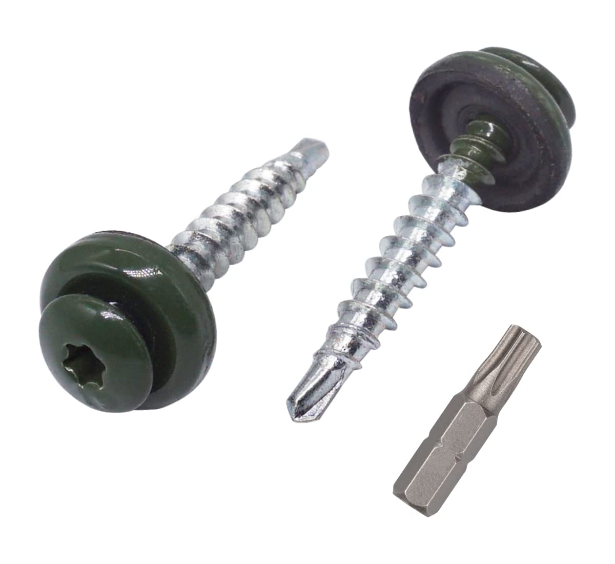 (Pack of 30 pcs) Metal Roofing Torx Screws, 4.8 x 35 mm Painted Self-Drilling Screws With EPDM Washers, Sheet Metal Screw (30, Chrome Green RAL 6020) โ image 1