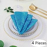 B-COOL Sequin Placemats 15inches Round Aqua Blue For Baby Shower Wedding Dining Room Glitter Round Table Mats Set Of 4
