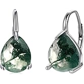 SHEAISRS 925 Sterling Silver Moss Agate Opal Larimar Turquoise Black Onyx Rose Quartz Amethyst Garnet Moonstone Leverback Earrings for Women Teardrop Hoop Earrings Birthstone Jewelry