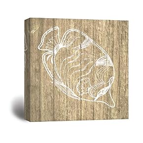 Wooden Background Fish Line Drawing for Living Room