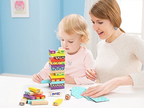 TOP BRIGHT Color Wooden Blocks Animal Stacking Game for Kids 51 pieces