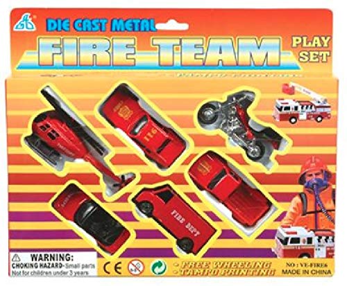 6 Pc Diecast Fire Team Toy Trucks Play Set