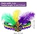 WILLBOND Mardi Gras Fluer Di Lis Headband, Sequin Headband for New Orleans Masquerade Mask Party Faux Feather Fascinators Purple Yellow Green Faux Feather Headband Cocktail Headwear Adjustable