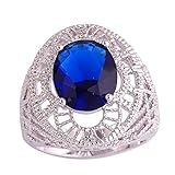 Psiroy Women's 925 Sterling Silver 5ct Sapphire Quartz Filled Ring