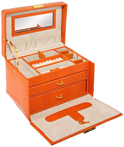 Paylak TS382OGE Orange Leather Large Lock Jewelry Box with Travel Case Tech Swiss