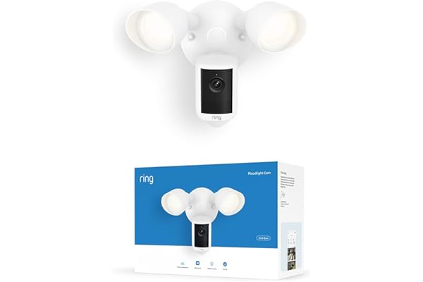 Ring Floodlight Cam, Wired (newest model), Home or business security, Wide-Angle Retinal 2K Video, 6x Enhanced Zoom, Ultra-Bright Floodlights, White