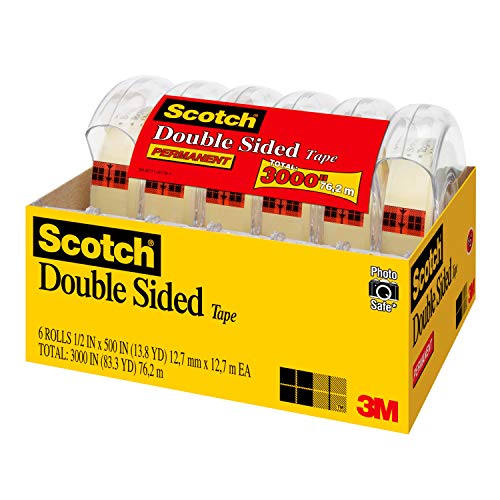 Scotch Double Sided Tape, 1/2 in x 500 in, 6 Dispensered Rolls (6137H