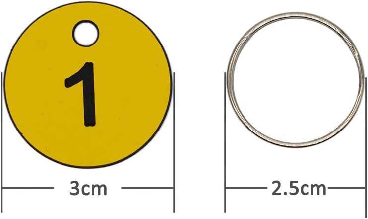 Plastic ID Number Tags, Yellow, 1-200, by Engraved Number with Key Rings - Image 3