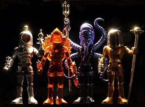 Four Horsemen Outer Space Men Cosmic Creators Series 1 Mel Birnkrant Edition Action Figure Set (Blazing Inferno, Metalmorpho, Goldiak, Deep Blue Astro-Nautilus)