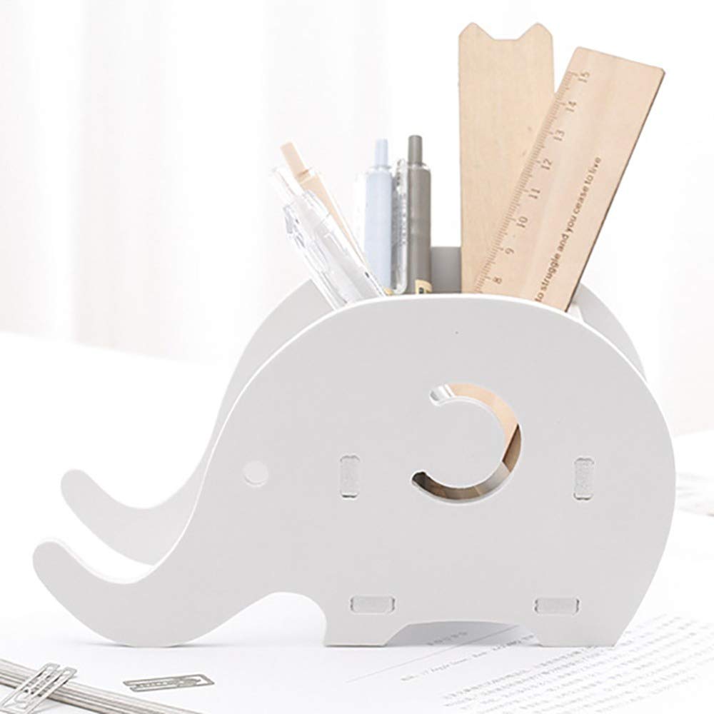 Cell Phone Stand, Wood Elephant Pencil Holder with Phone Holder Desk Organizer Desktop Pen Pencil Mobile Phone Bracket Stand Storage Pot Holder Container Stationery Box Organizer