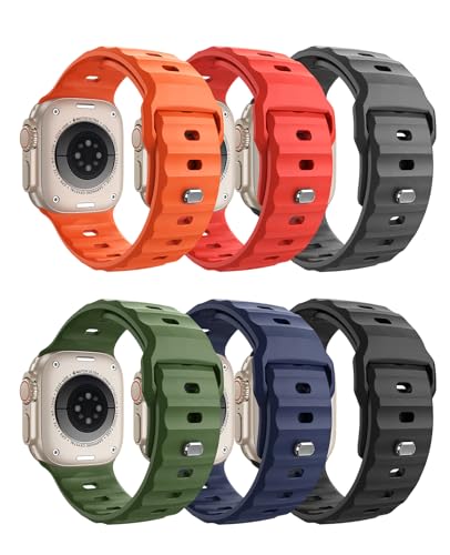 TiMOVO 6 Pack Sport Bands Compatible with Apple Watch Ultra 3/2/1 49mm 46mm 45mm 44mm 42mm for Men, Soft Silicone Replacement Strap for iWatch SE 3/2/1, Series 11 10 9 8 7 6 5 4 3 2 1