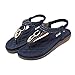 DolphinGirl Bohemian Summer Vacation Flat Thong Sandals, Navy Blue Open Toe Glitter Rhinestone Shiny Golden Metal Shoes for Dressy Casual Jeans Daily Wear and Beach Vacation,Navy Blue,7.5-8 B(M) US
