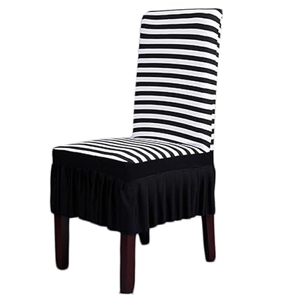 Dining Room Chair Covers Shzons Stretch Stripe Ruffled Long Skirt Dining Chair Slipcover Black White Style A