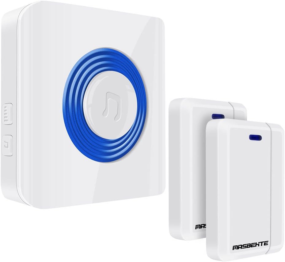 MasBekTe Wireless Door Open Chime Door Window Security Alarm-Operating Range - 600FT/50 Chime Tunes/LED Indicators,2 Magnetic Door Chime Sensor& 1 Plugin Receiver