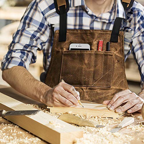 LuBanSir Waxed Canvas Apron, Heavy Duty Woodworking and Machinist Shop Apron with Tool Pockets & Hammer Loops for Men and Women