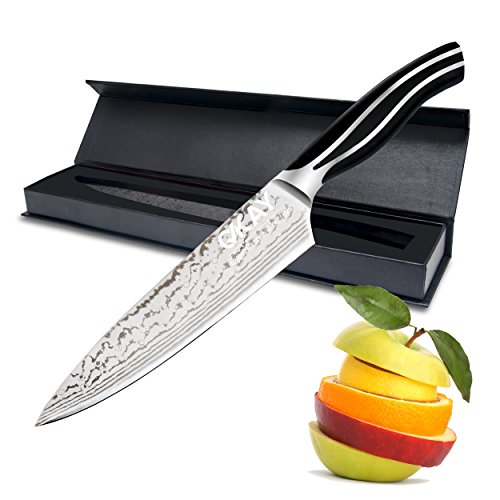 Chef kitchen knife - stainless steel knife with damascu…
