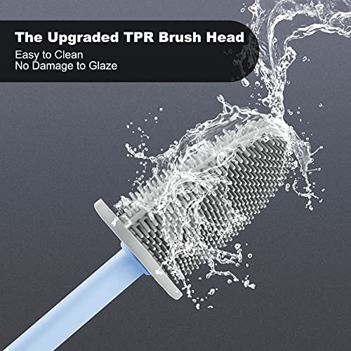 Onlyesh Silicone Toilet Brush with Holder, Wall Mounted Toilet Brush Set with Drain Pad & Extra Hook, Deep Cleaner Toilet Brushes with No-Slip Plastic Handle, for Bathroom Toilet (Blue)