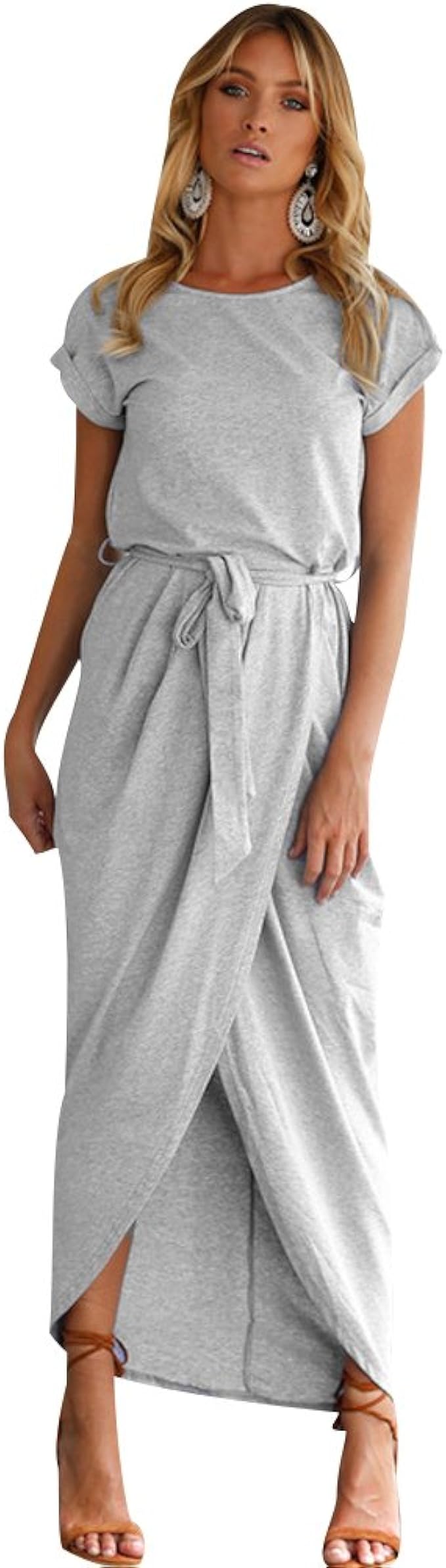 ISSHE Robe Longue Manche Courte été Robe Maxi Ample Robes Longues Femme