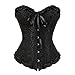 Womens Floral Black Lace Trim Corset Overbust Waist Cincher Bustier Top