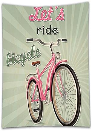 Interestlee Satin drill Tablecloth?Bicycle Decor Retro Featured Pop Art Style Urban Dated Bike With Expanding Stripes Velocity Decorative Green Pink Dining Room Kitchen Rectangular Table Cover Home De