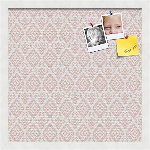 PinPix custom printed pin cork bulletin board made from canvas, Ikat Vintage Grapefruit 16x16 Inches (Completed Size) and framed in Satin White Frame (PinPix-Group-65)
