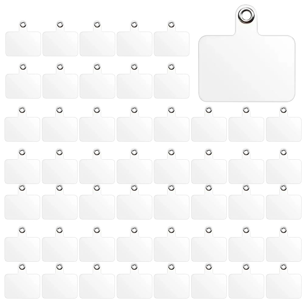 FDKYOEK 50 PCS Phone Lanyard Tabs, Universal Phone Tether Tabs, Clear Tether Tab for Cell Phone, Pvc Transparent Lanyard Patches Compatible with iPhone Case Smartphone Case, Non Adhesive
